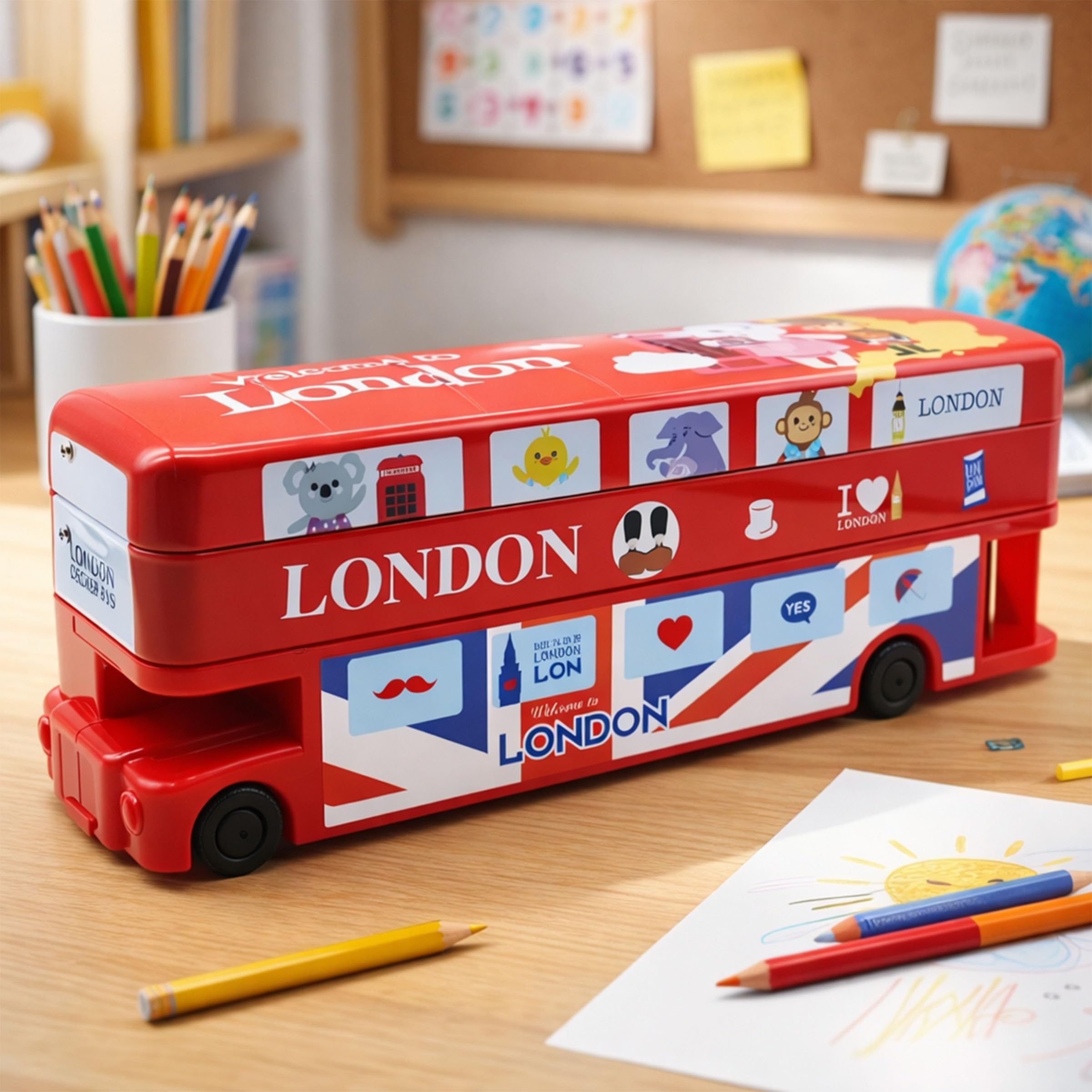 Buy Toyshine Double Decker London Bus Metal Pencil Box With Moving